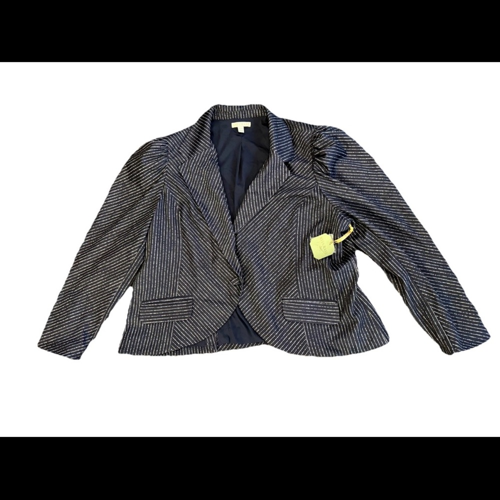 Ryegrass Navy Stripe Puff Sleeve Blazer Jacket One Button Size Women's 24W